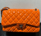 Chanel Orange Patent Classic Flap