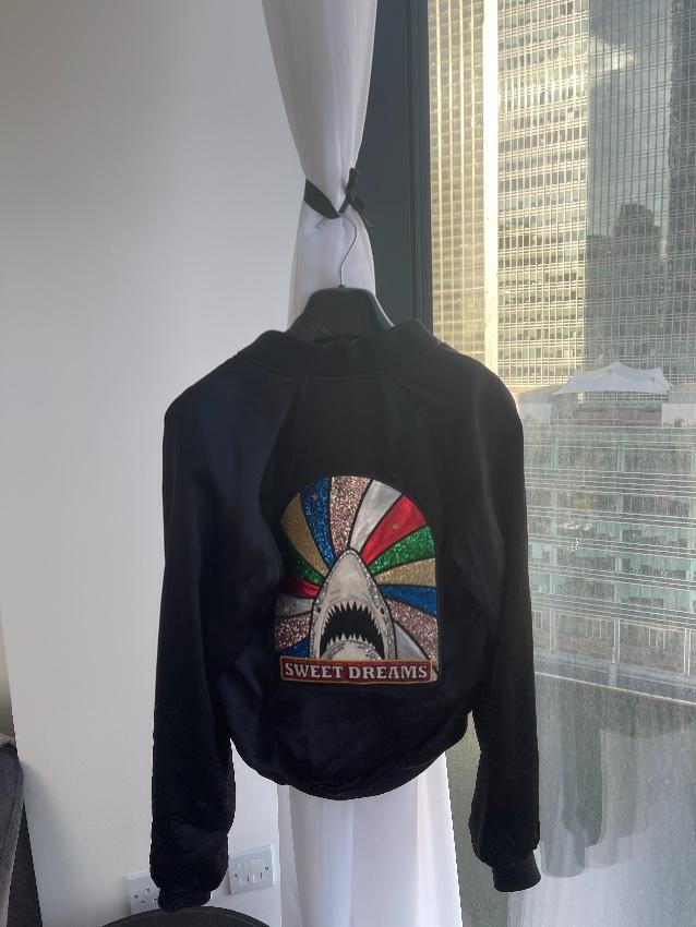 Saint Laurent Black Sequin Sweet Dreams Shark Bomber Jacket