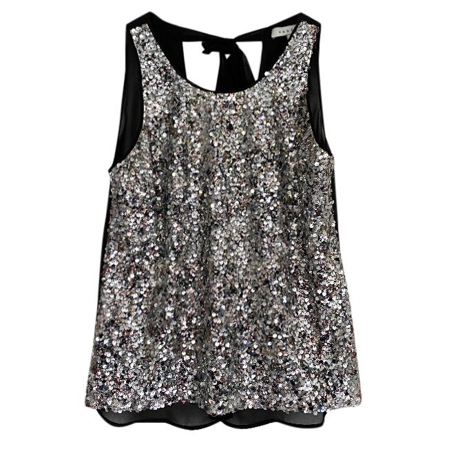 Sandro Sequin Embellished Sheer Tie Back Sleeveless Top