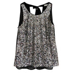 Sandro Sequin Embellished Sheer Tie Back Sleeveless Top