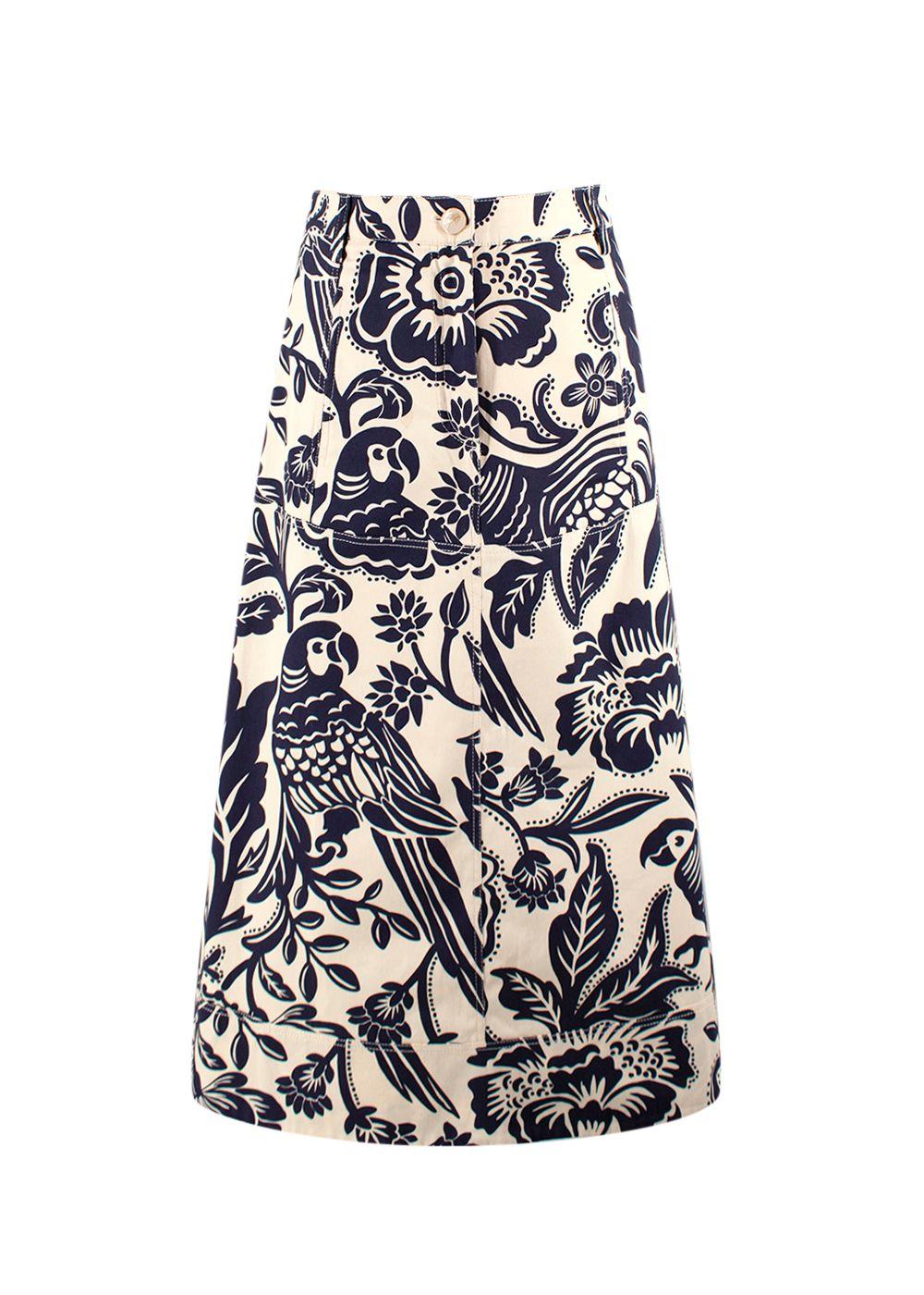 Johanna Ortiz Blue and Cream Floral Print Skirt