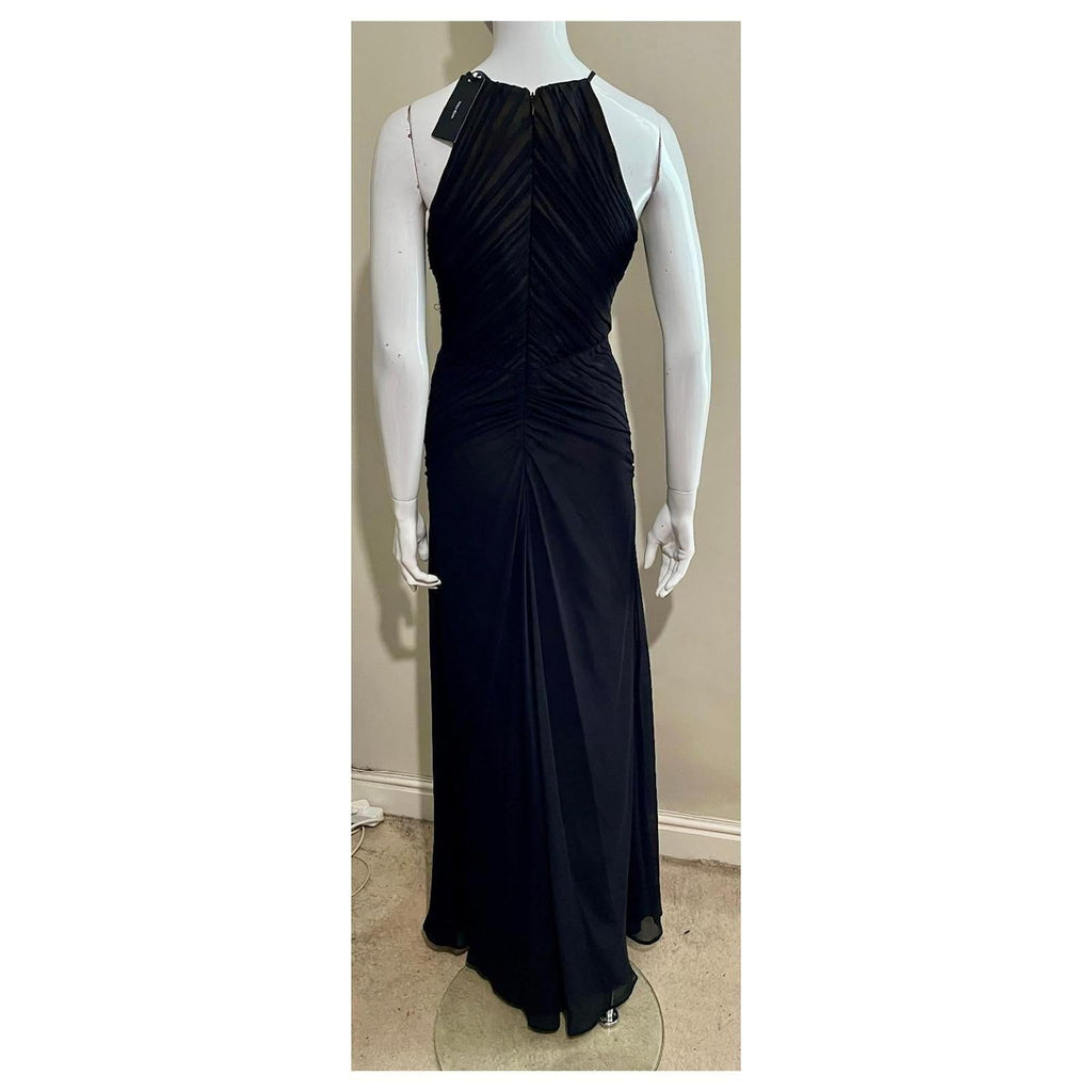 Vera Wang Black Ruched Chiffon Maxi Dress