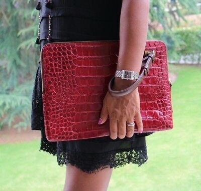 Lanvin Red Croc Embossed Wristlet Clutch