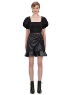 Self Portrait Black Faux Leather Flounced Mini Skirt