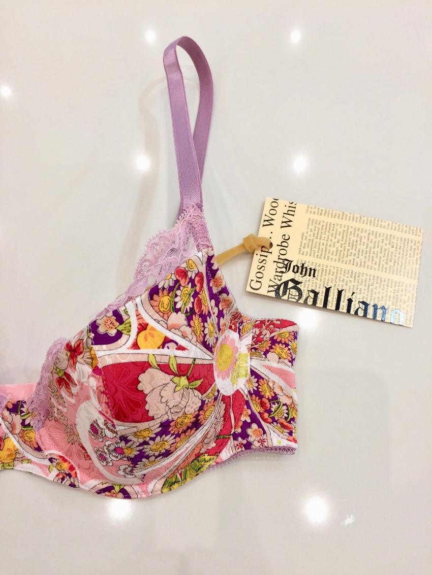 John Galliano Silk Jacquard Flower Power Print Bra & Thong Set