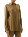 Asceno Green Khaki London Oversized Crepe Shirt