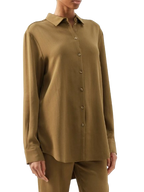 Asceno Green Khaki London Oversized Crepe Shirt