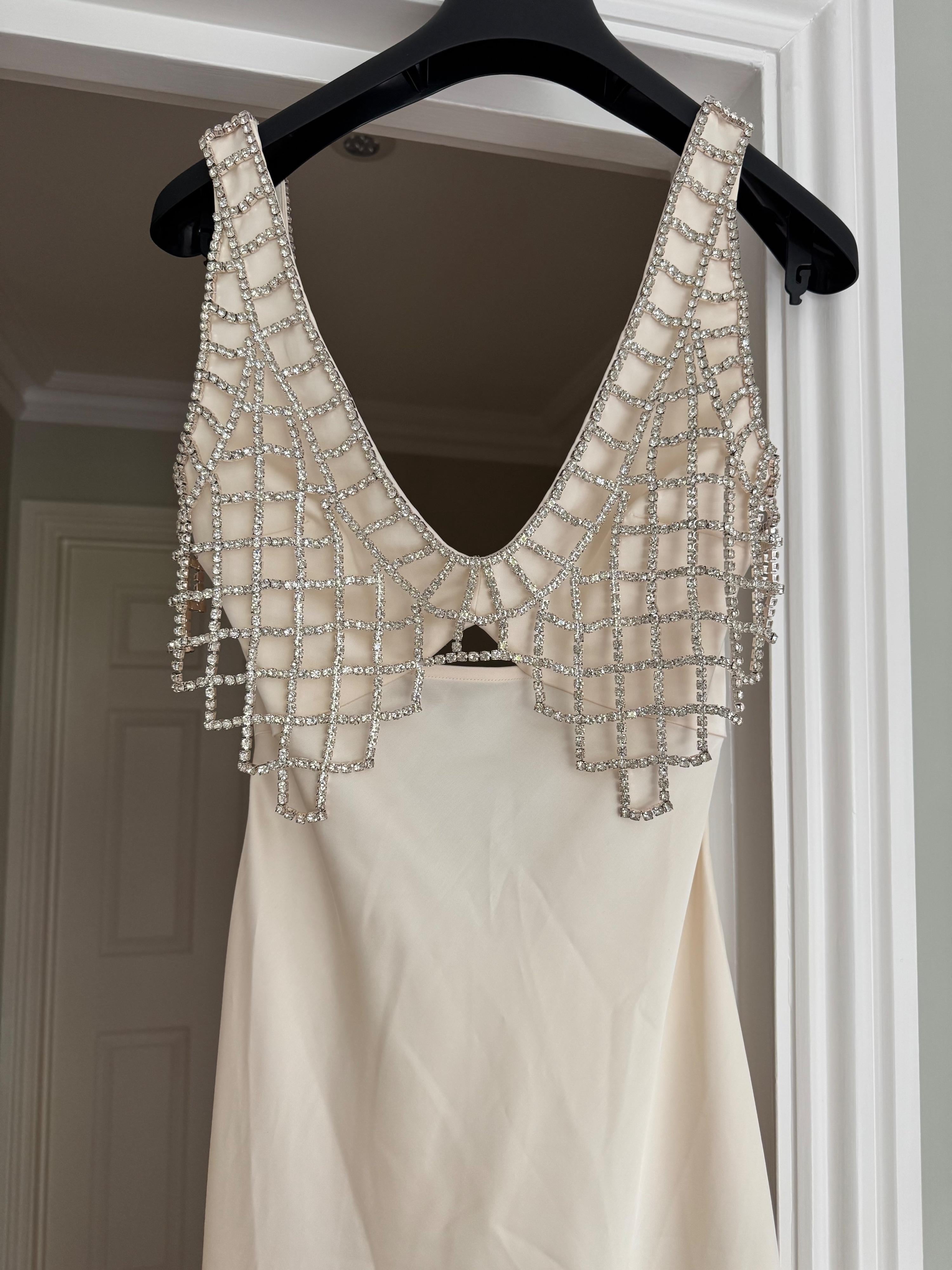 Crystal Bralette Cream Satin Maxi Dress