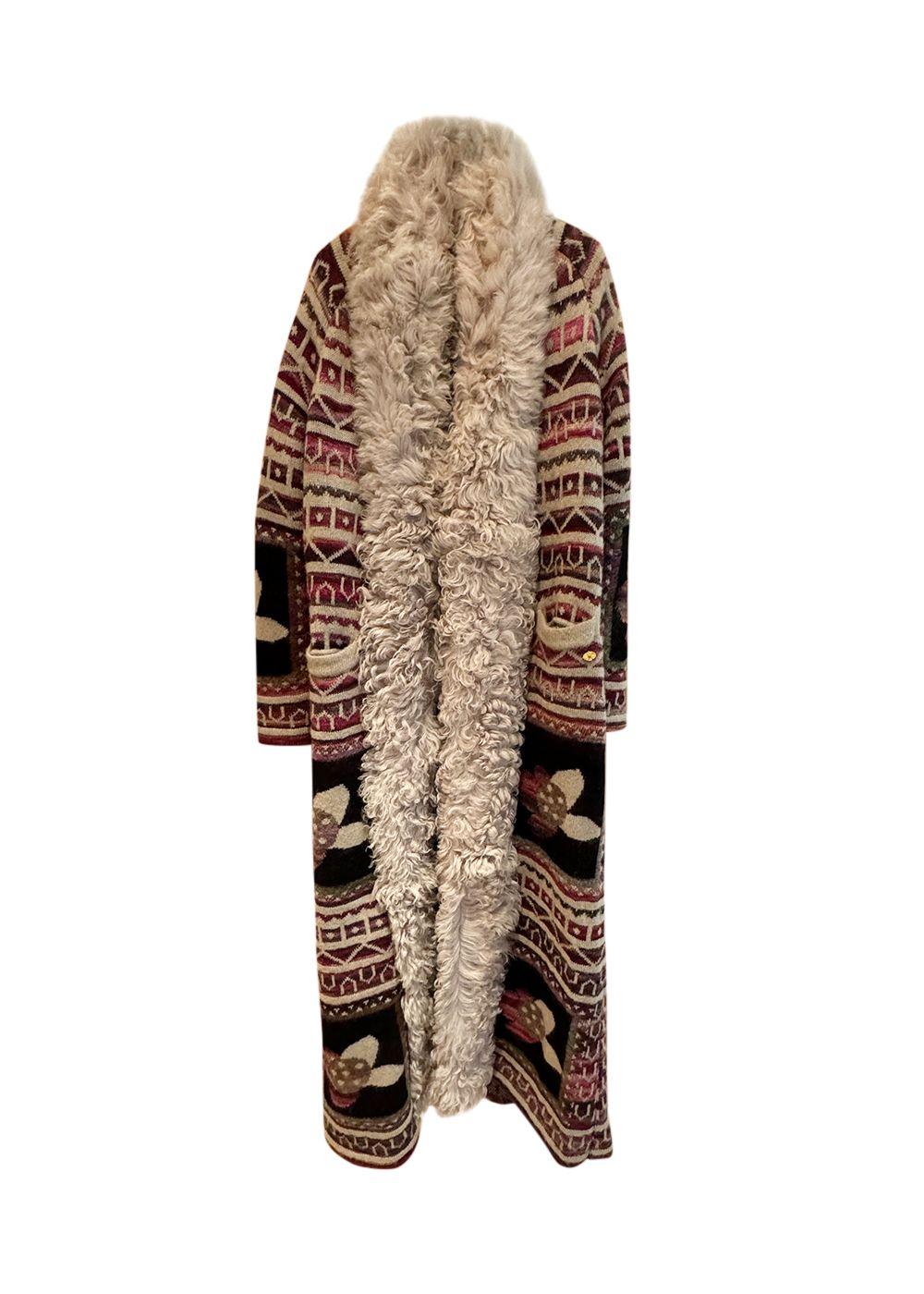 Chanel Printed Fur Trimmed Longline Cardigan