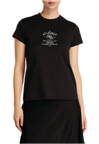 black t-shirt with white front logo
