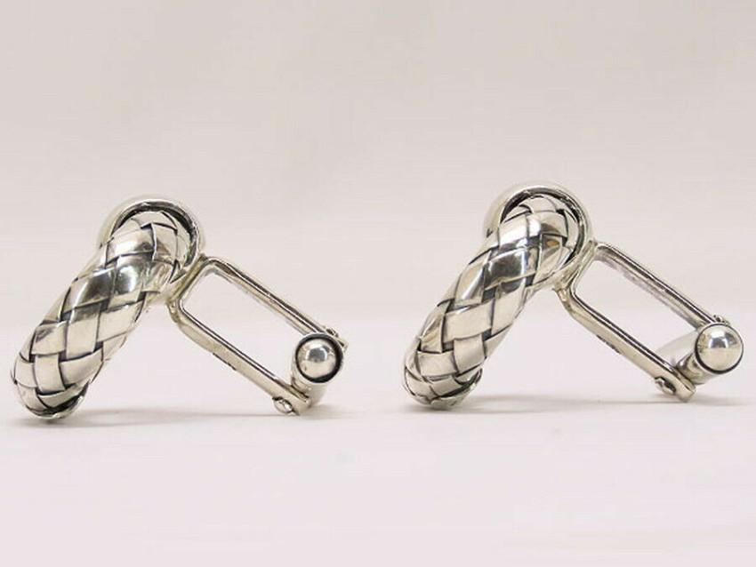 Bottega Veneta Silver Intrecciato Cufflinks