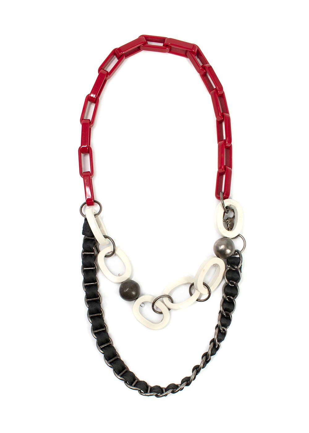 Marni Black Red and White Chunky Necklace