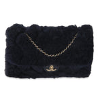 Chanel  Shearling Quilted Lambskin Medium Flap Bag in Navy