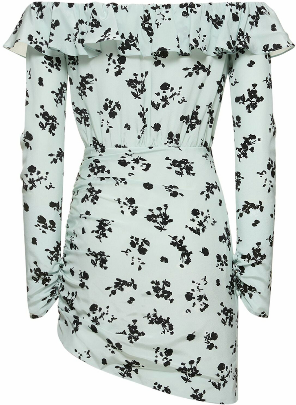 Alessandra Rich Printed Off-The-Shoulder Silk Mini Dress