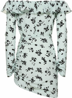 Alessandra Rich Printed Off-The-Shoulder Silk Mini Dress