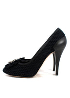 Chanel Black Crochet Floral Applique Heels