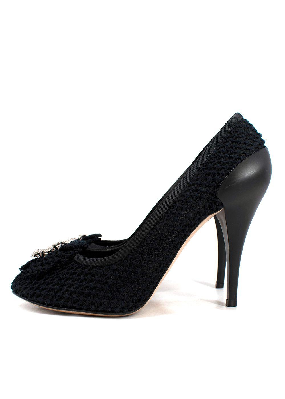 Chanel Black Crochet Floral Applique Heels
