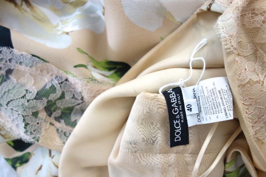 Dolce & Gabbana Beige Floral Print Lace Panelled Shift Dress