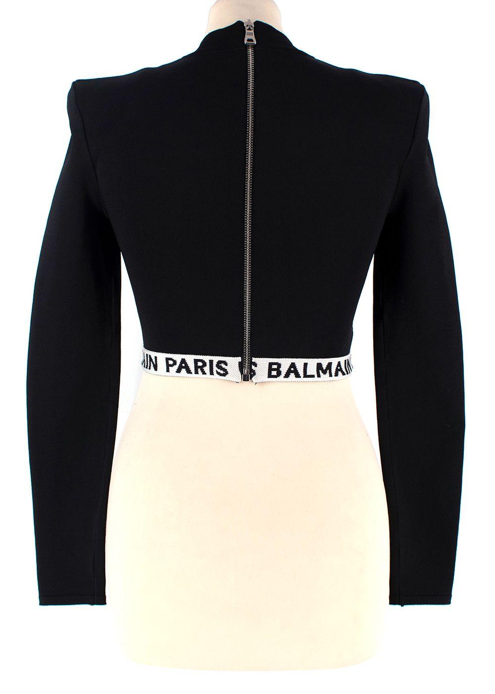 Balmain Black High Neck Cropped Logo Detail Top