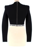 Balmain Black High Neck Cropped Logo Detail Top