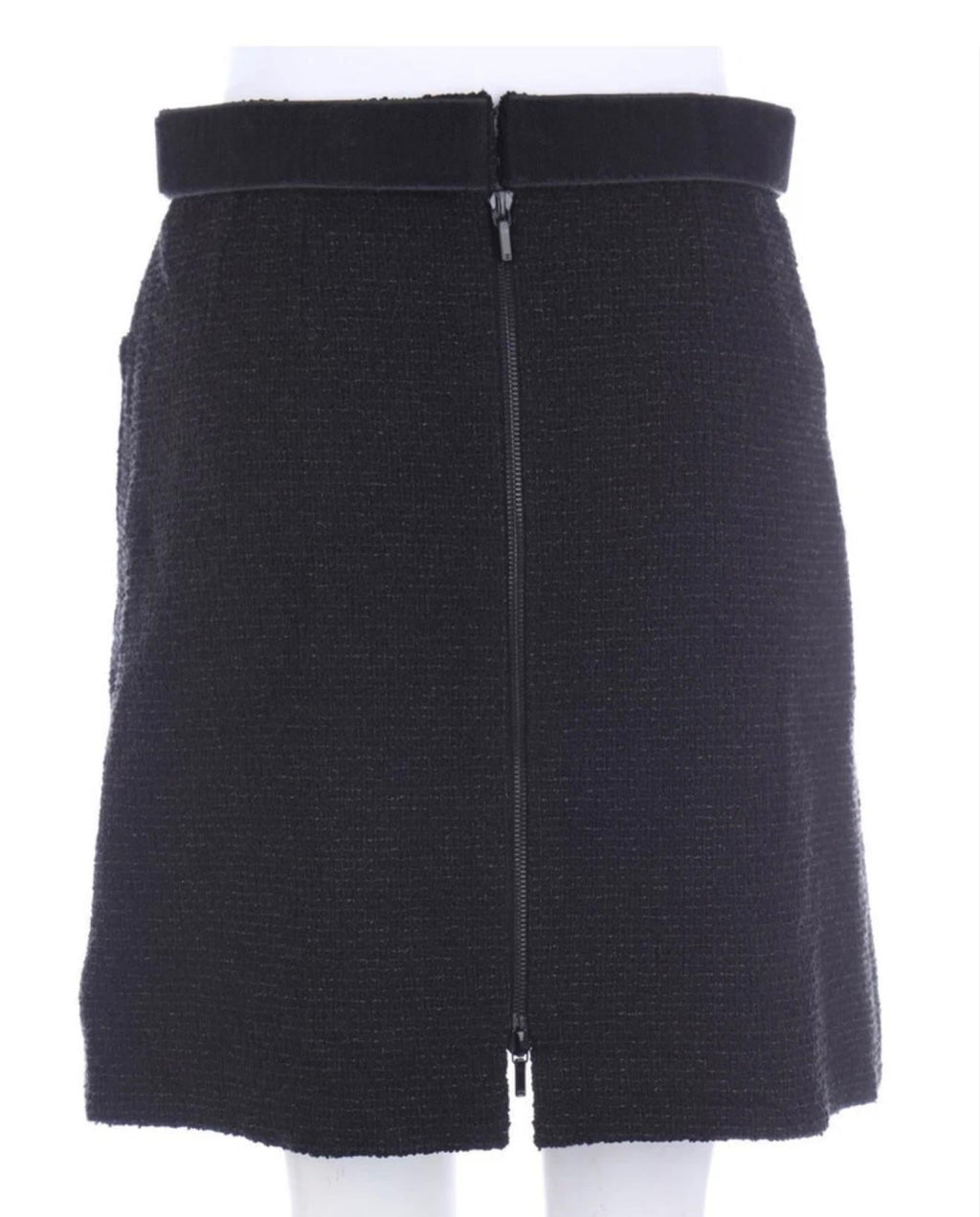 Black Tweed Zip Front Mini Skirt