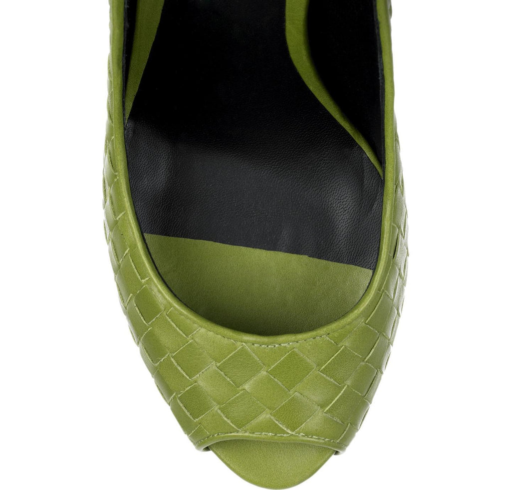 BOTTEGA VENETA Intrecciato leather peep-toe pumps