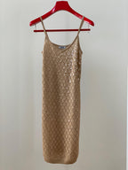 Beige sequinned pointelle knit cami dress