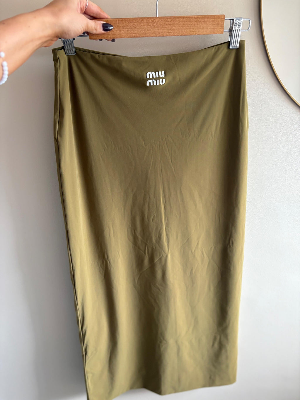 Miu Miu Olive Green Jersey Midi Skirt