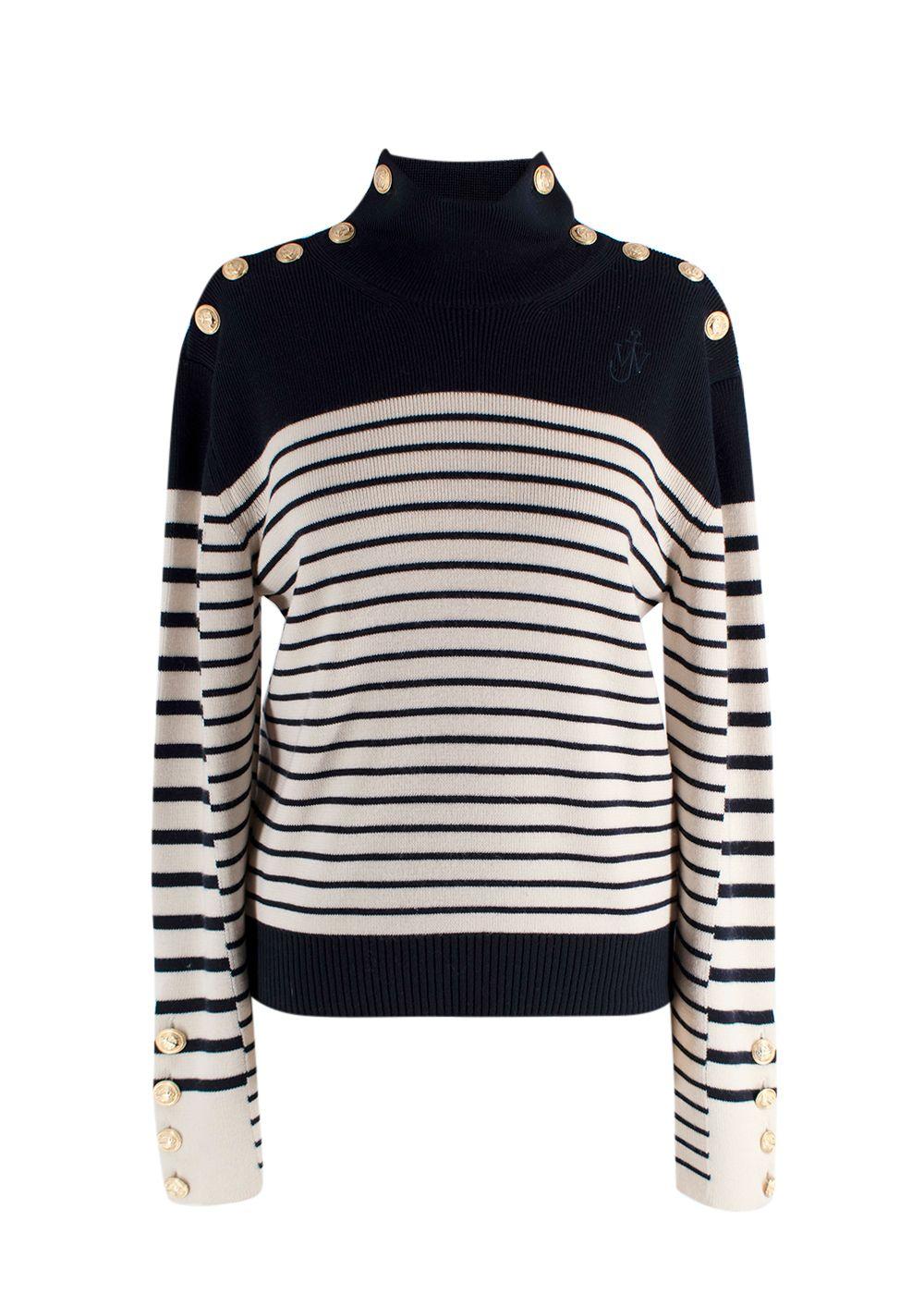 JW Anderson Navy Striped Merino Wool Turtleneck Jumper