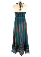 Zimmermann Dark Green Ruffled Striped Halterneck Maxi Dress