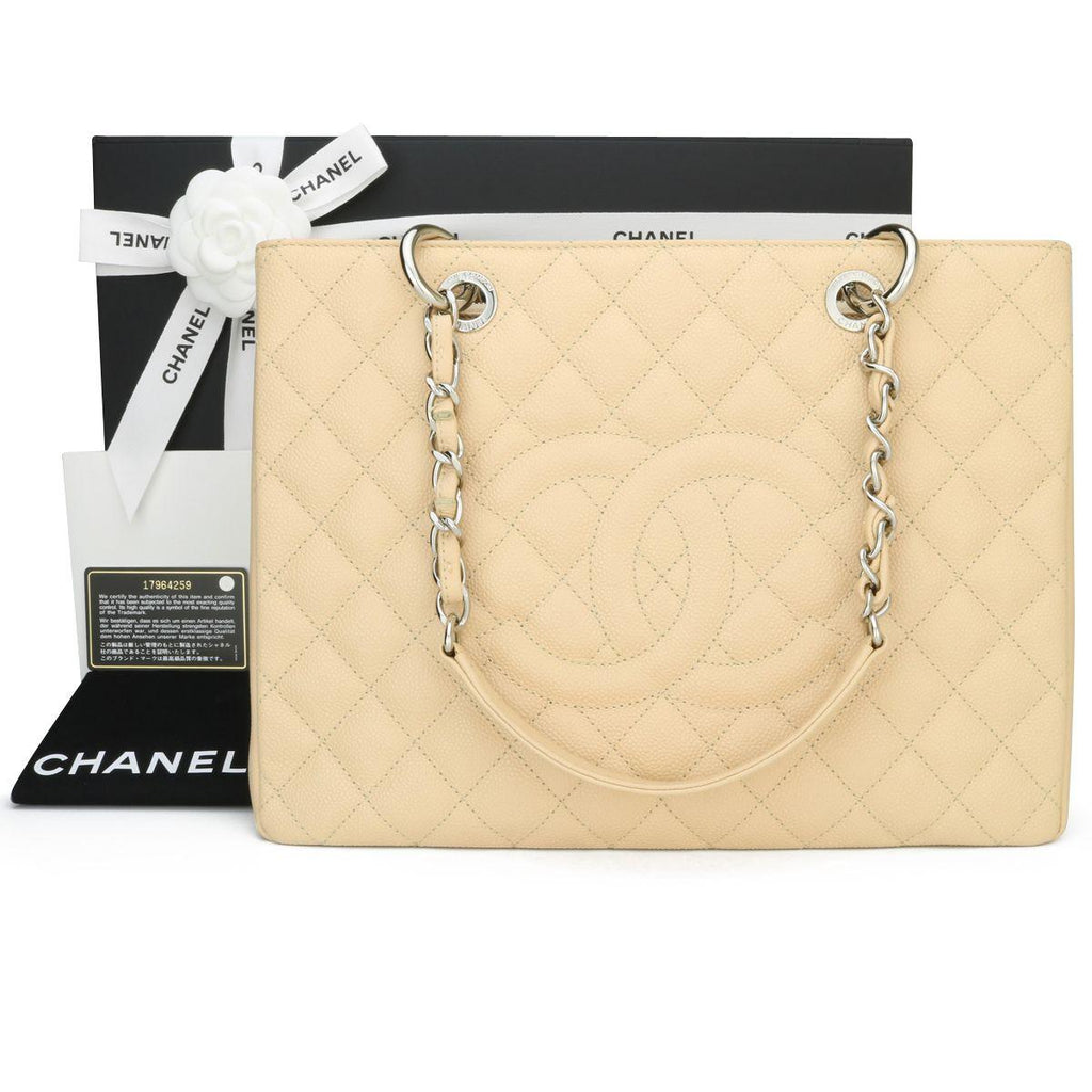 Beige Caviar Grand Shopping Tote (GST) with Silver Hardware