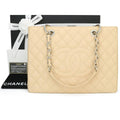 Beige Caviar Grand Shopping Tote (GST) with Silver Hardware