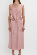 Victoria Beckham Cutout Hammered-Satin Midi Wrap Dress