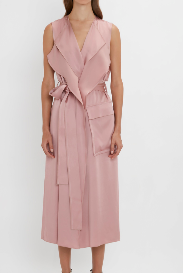Victoria Beckham Cutout Hammered-Satin Midi Wrap Dress