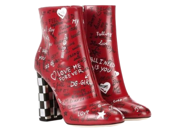 Dlce & Gabbana Red Graffiti Print Heeled Boots