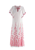 Loretta Caponi Embroidered Cotton Dress