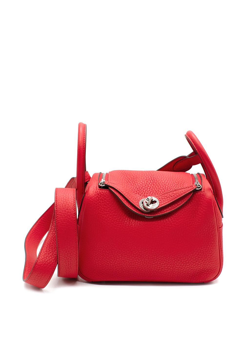 Hermes Mini Lindy in Red Clemence Leather with Palladium Hardware