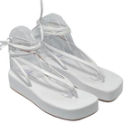 Amina Muaddi White Leather Tie Sandals