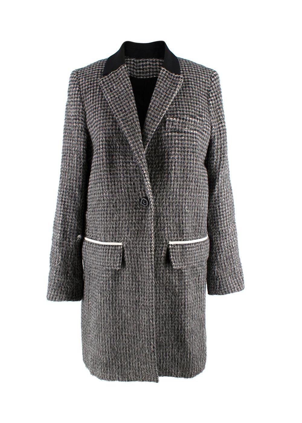 Paco Rabanne Grey Alpaca Blend Houndstooth Coat
