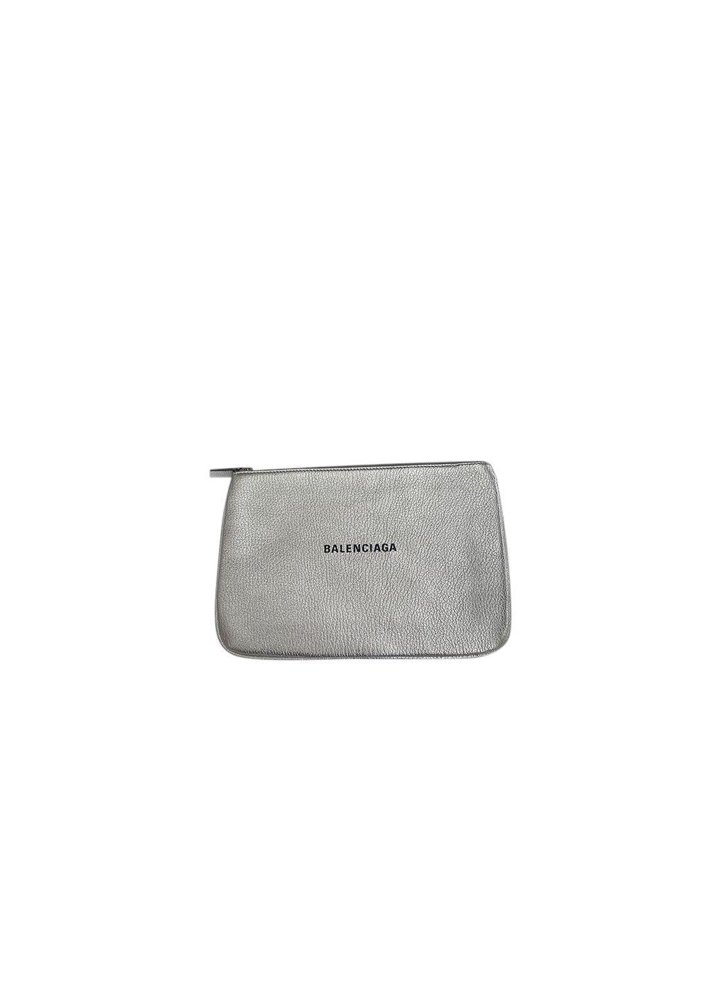 Silver leather Everyday zip pouch