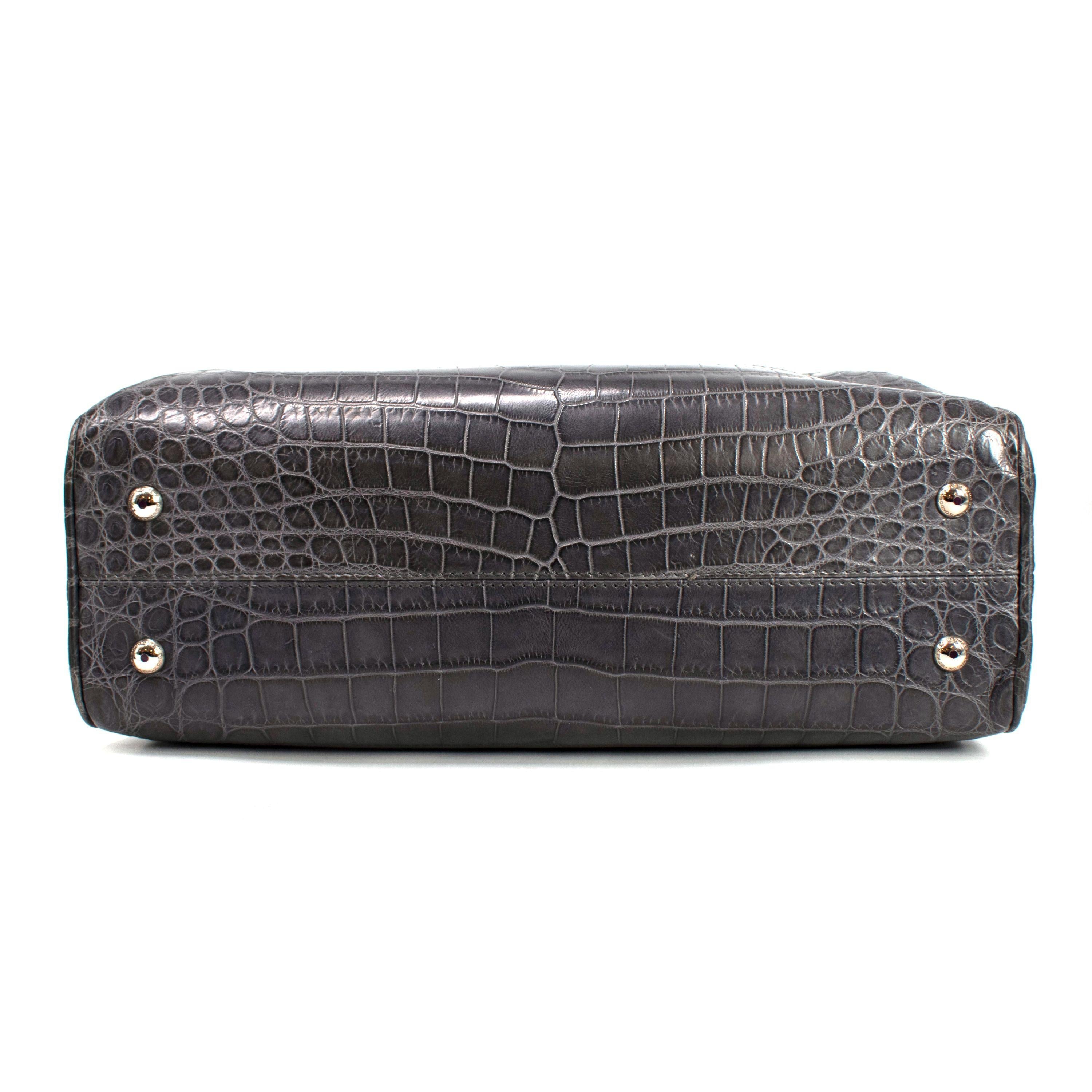 Asprey Grey Crocodile Leather Private Collection Handbag