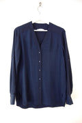 Vince Navy Textured Long Sleeve Blouse