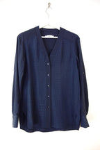 Vince Navy Textured Long Sleeve Blouse