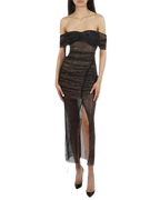 Diamante Fishnet Off Shoulder Midi Dress