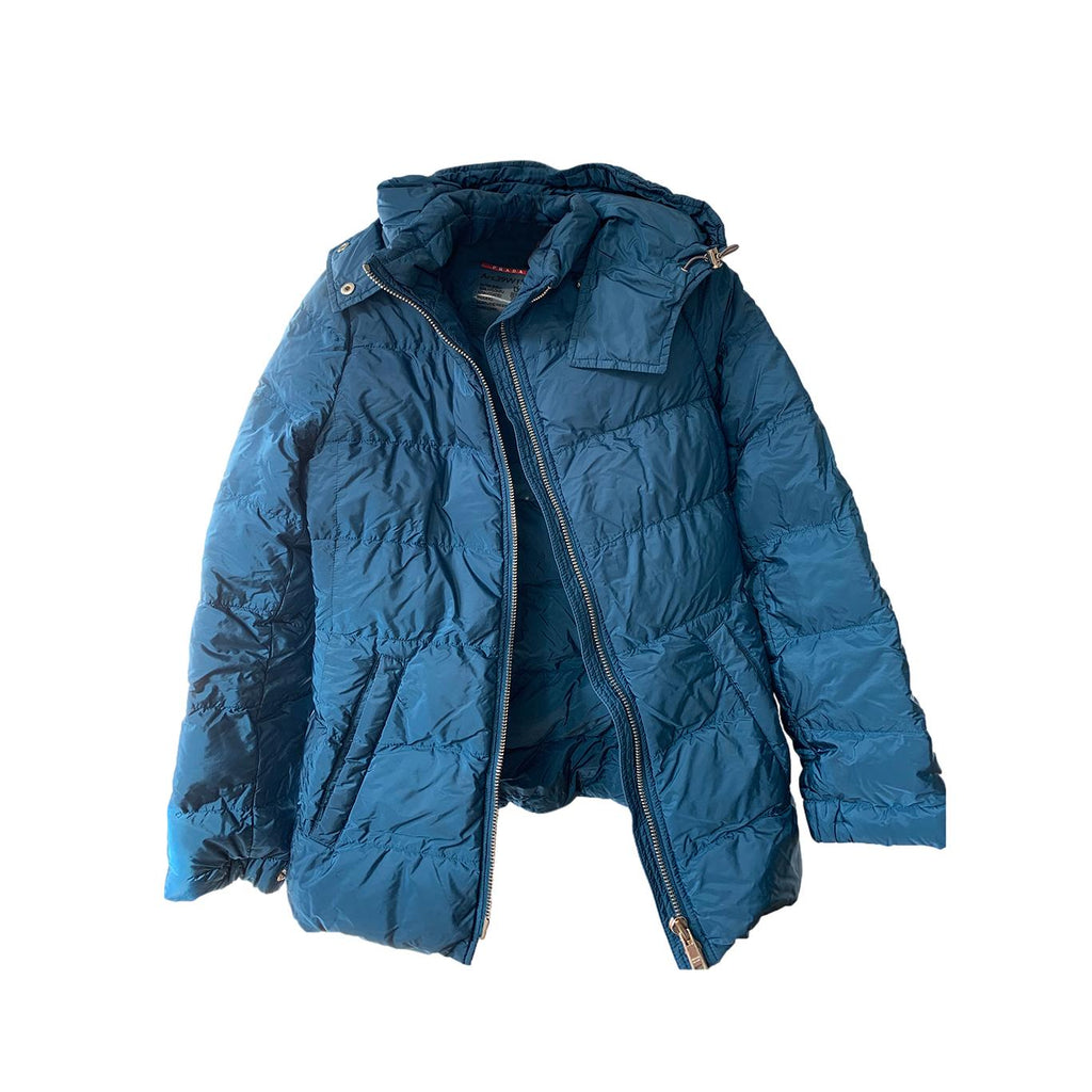 Prada Teal Goose Down Hooded Puffer