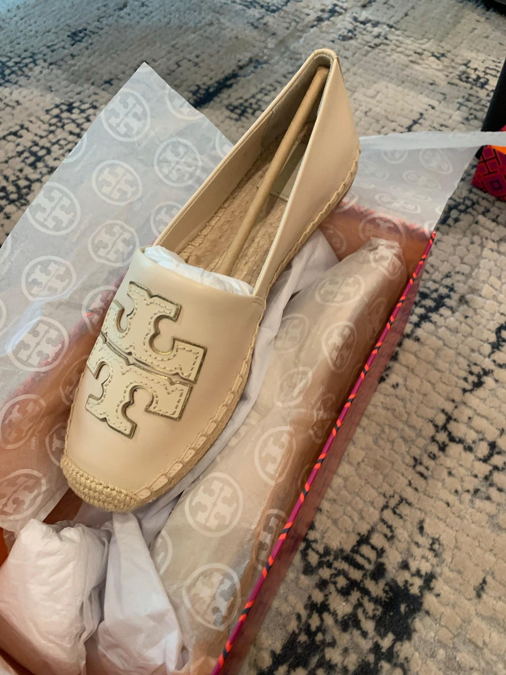 Beige leather logo flat espadrilles