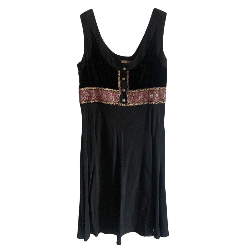 Galliano Black Satin Embroidered Dress