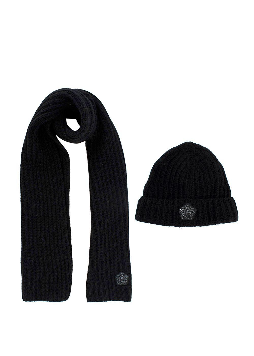 Fusalp x Zenith Black Ribbed Wool Beanie and Scarf Set