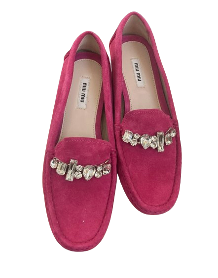 Fuschia Pink Embellished Suede Moccasins
