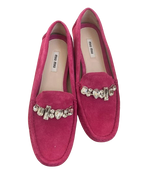 Fuschia Pink Embellished Suede Moccasins